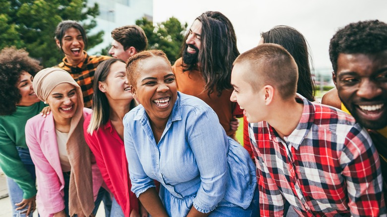 Group of friends having fun outside