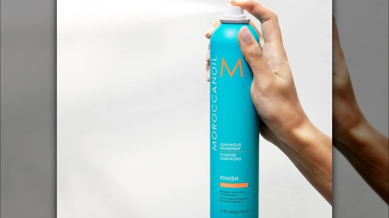 Moroccanoil hairspray blue bottle