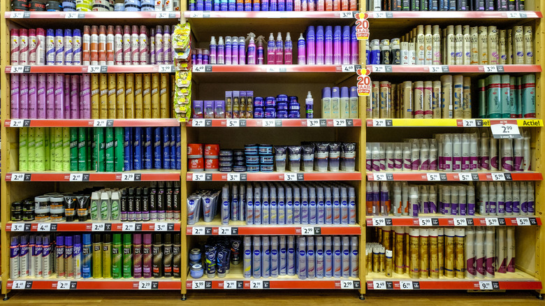 Hairspray aisle at drugstore 