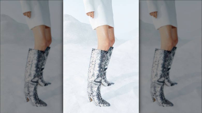 H&M silver sequined boots