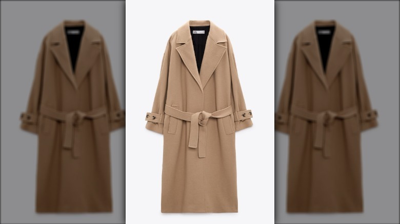 Zara camel belted wool blend coat