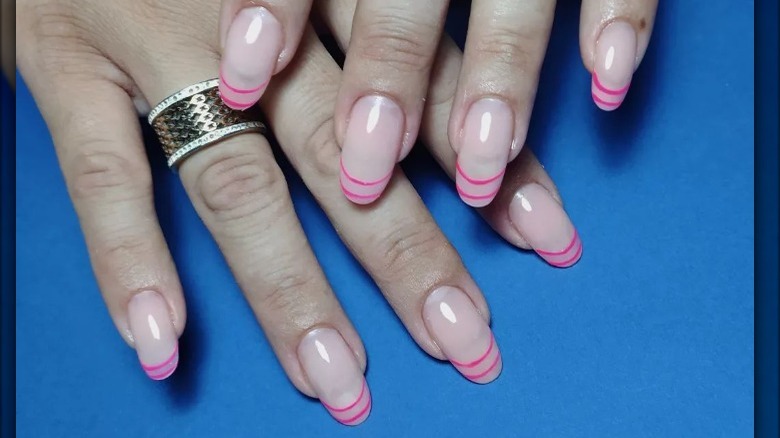 pink double line manicure 