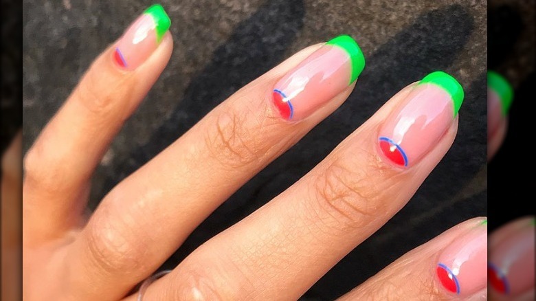 green red double french manicure