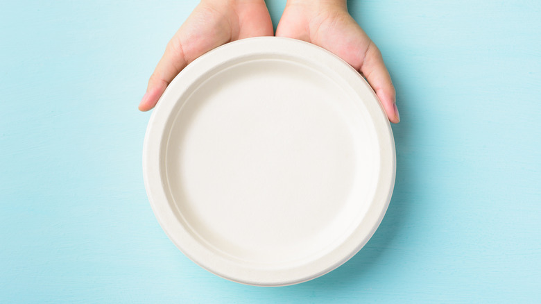 Hands holding a paper plate