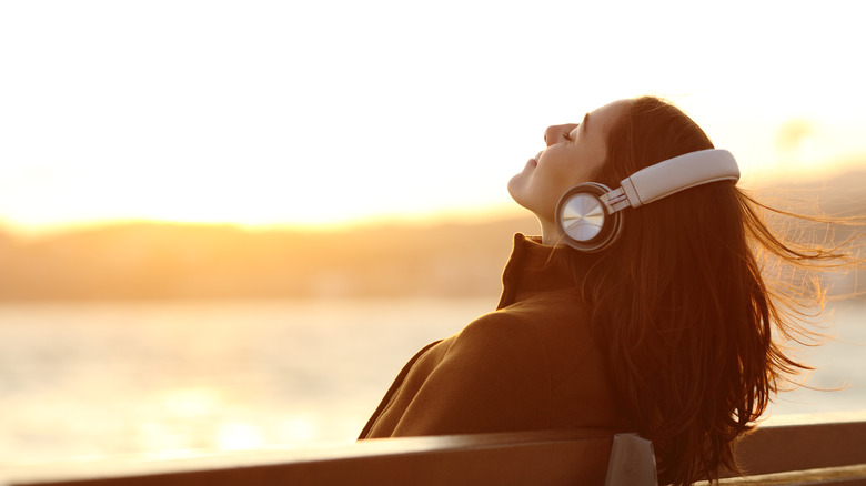 woman wearing headphones