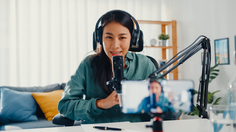 woman making a podcast