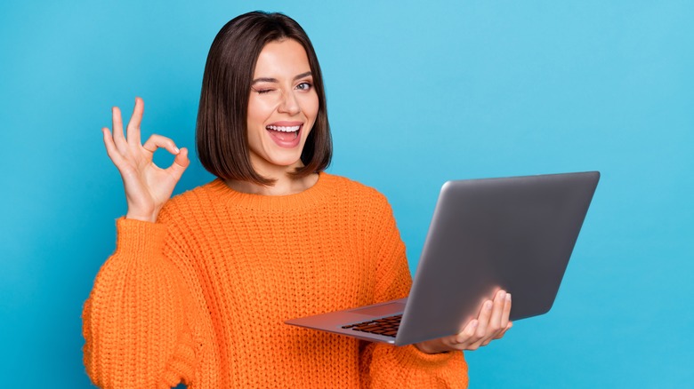 woman using laptop