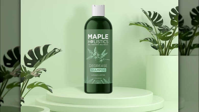Green bottle of shampoo