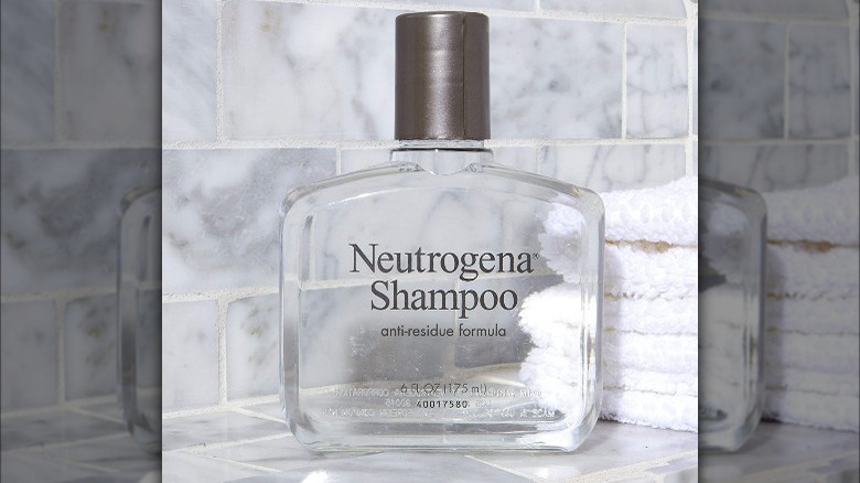 Clear bottle of clarifying shampoo