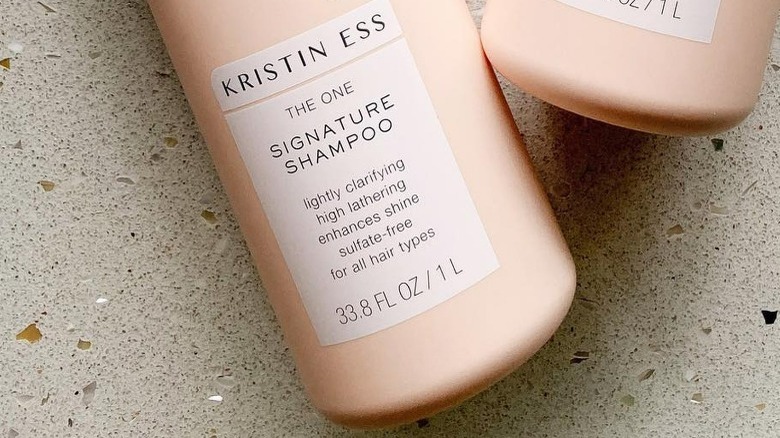 Pink bottle of shampoo