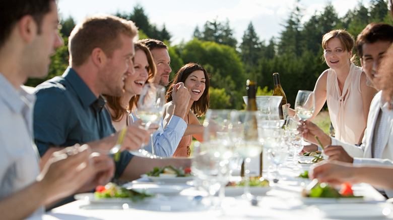 friends at upscale dinner