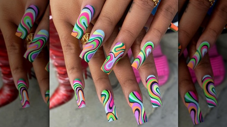 vibrant color swirl manicure 