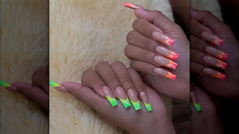 neon tips swirl manicure