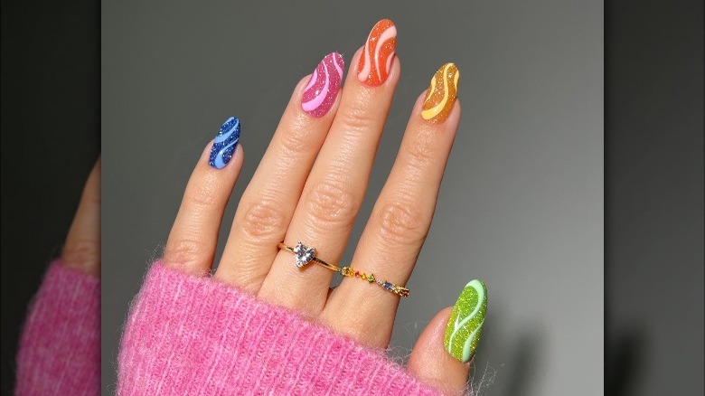 rainbow swirl manicure