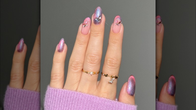 Barbie nails with butterflies