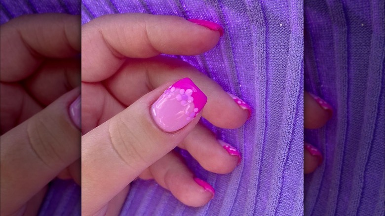 French pink mani with flowers