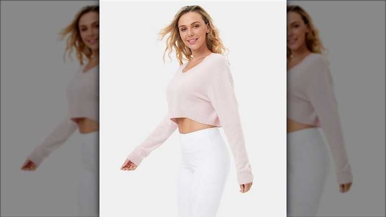 Model wearing Halara Cropped Sweater