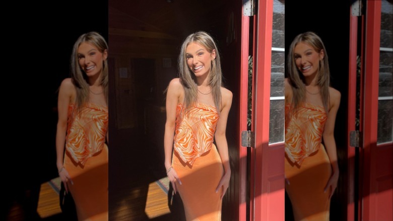 woman wearing orange monochrome outfit