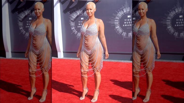 amber rose wearing naked chain dress