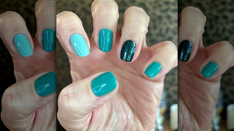 woman with turquoise nails