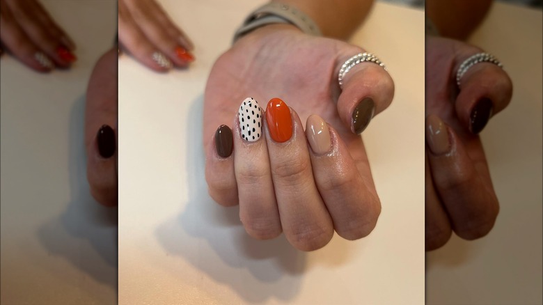 Multicolored and dotted fall nails