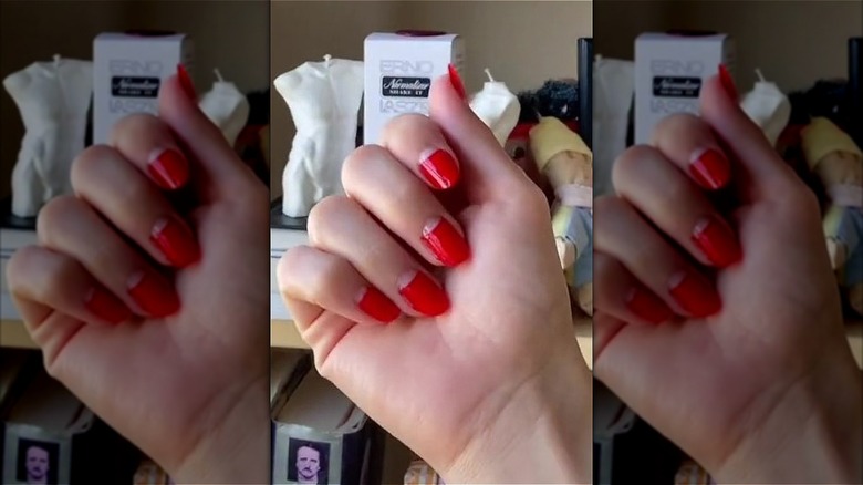 Red nails with clear bottom