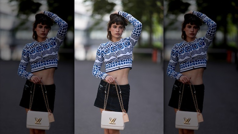 woman wearing cropped cardigan