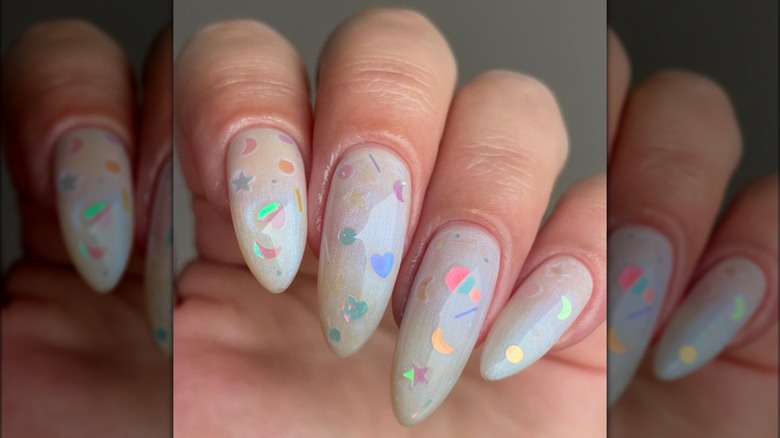 milky nails with stars