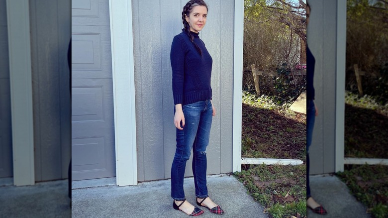 woman in plaid shoes