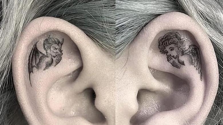 angel and devil ear tattoo