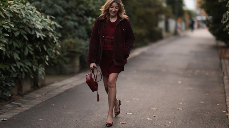 Woman wearing monochromatic mini dress