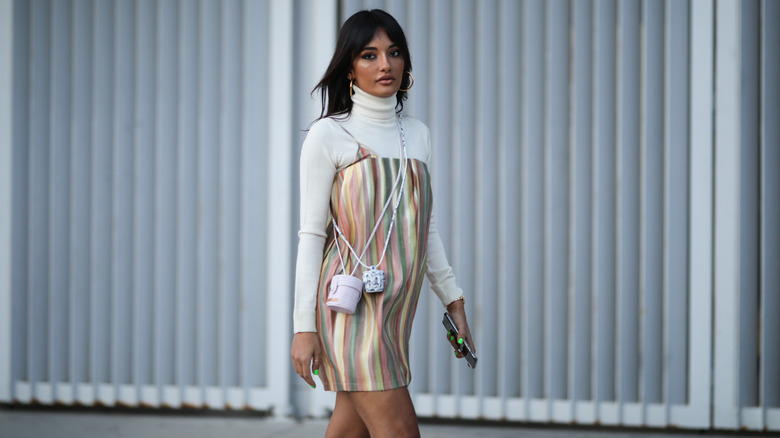 Woman wearing mini dress accessories