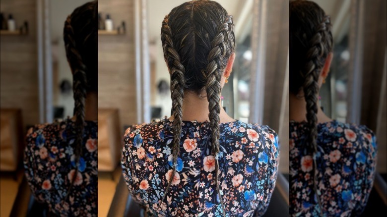 Woman with two French braids