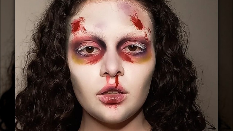 Woman wearing zombie makeup