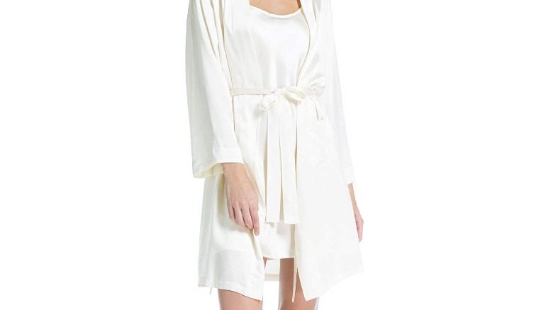 white silk robe mid length