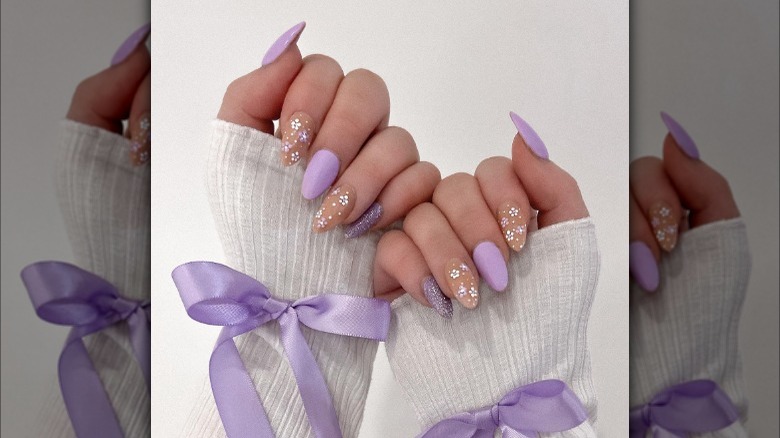 Lavender floral nails