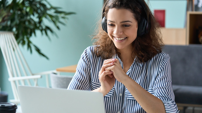 happy woman on video call