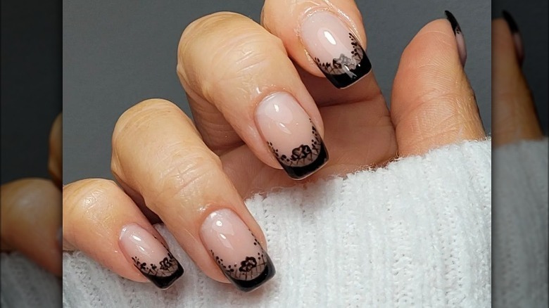 Black lace french manicure 