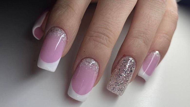 gradient glitter french manicure