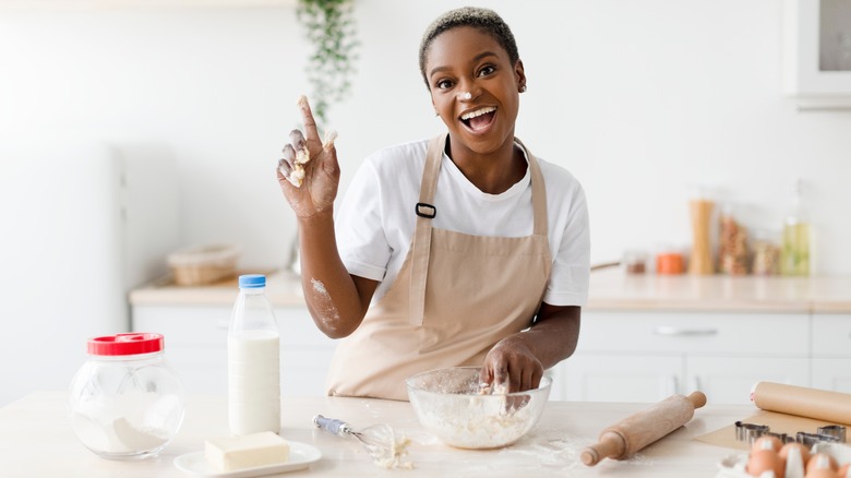 woman having fun baking