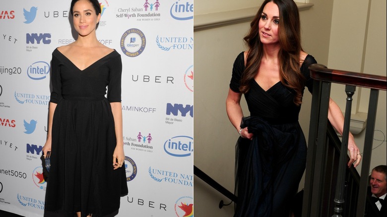 Meghan markle black off shoulder dress best sale