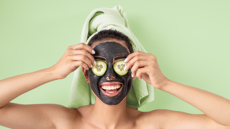 woman with face mask on