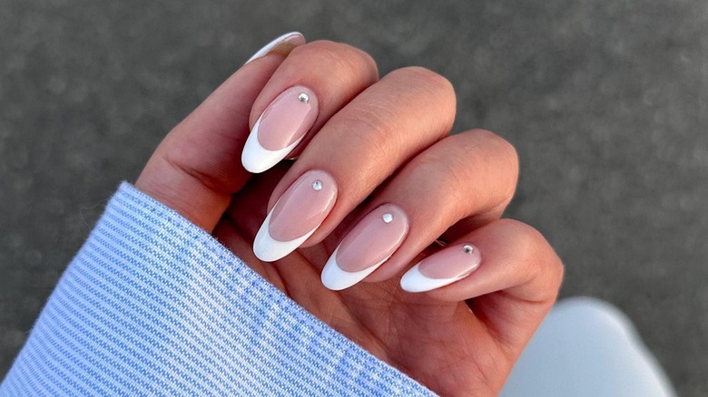 bridal french tips with gems