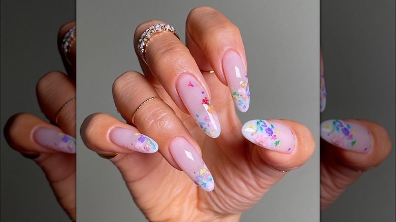 floral milk bath nails