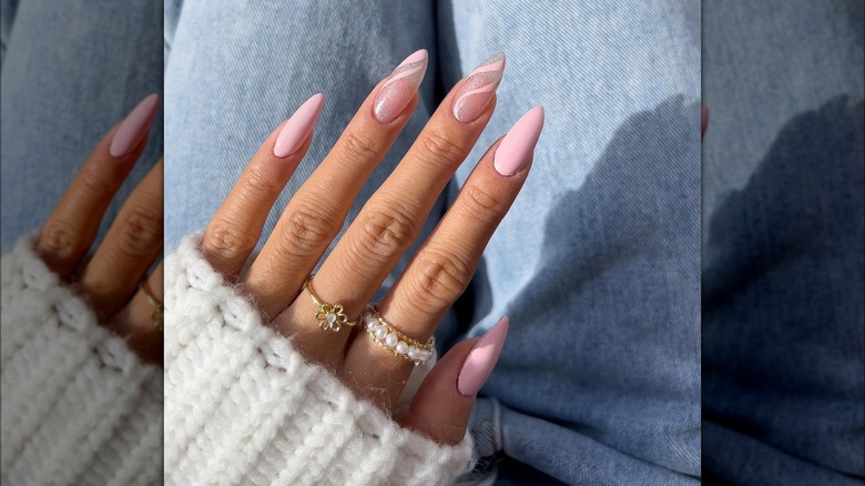 pink swirl manicure design