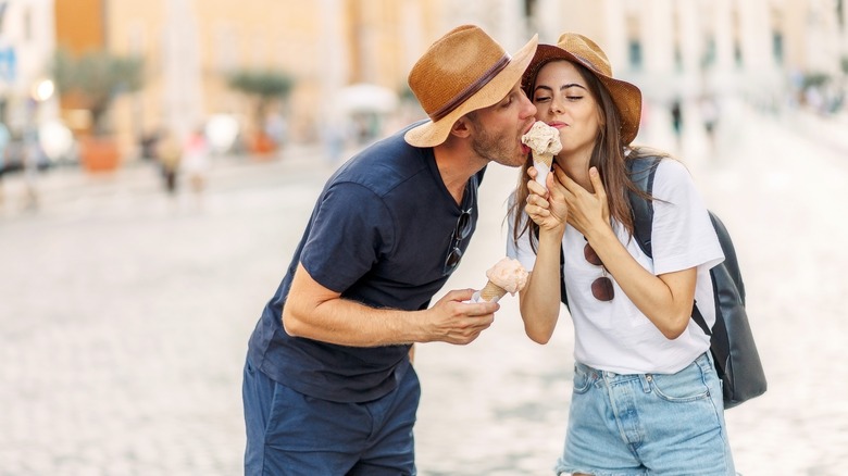 couple eating ice cream outside