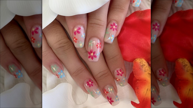 Pink floral manicure