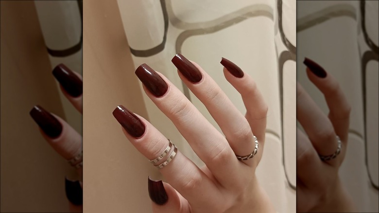 Dark burgundy manicure