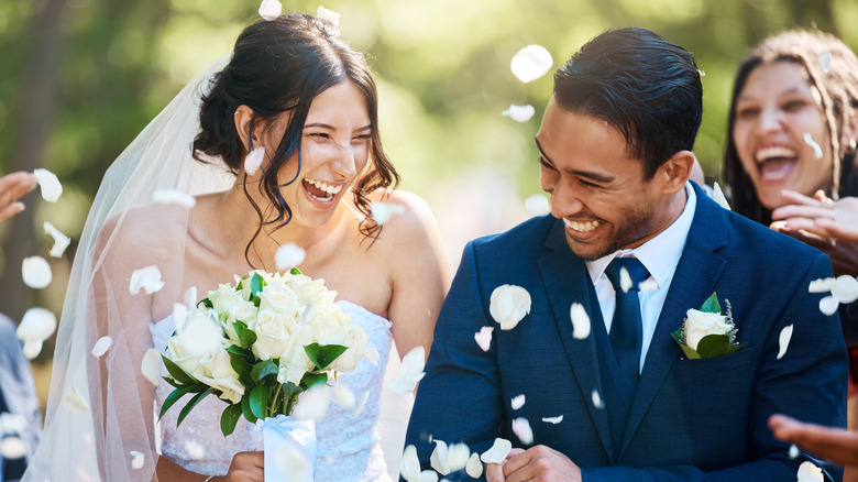 Couple walking down the aisle