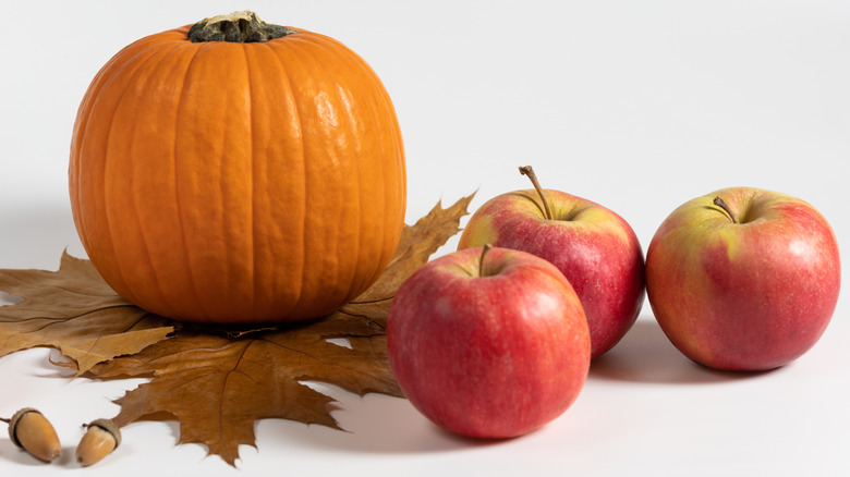 Pumpkin and apples fall display